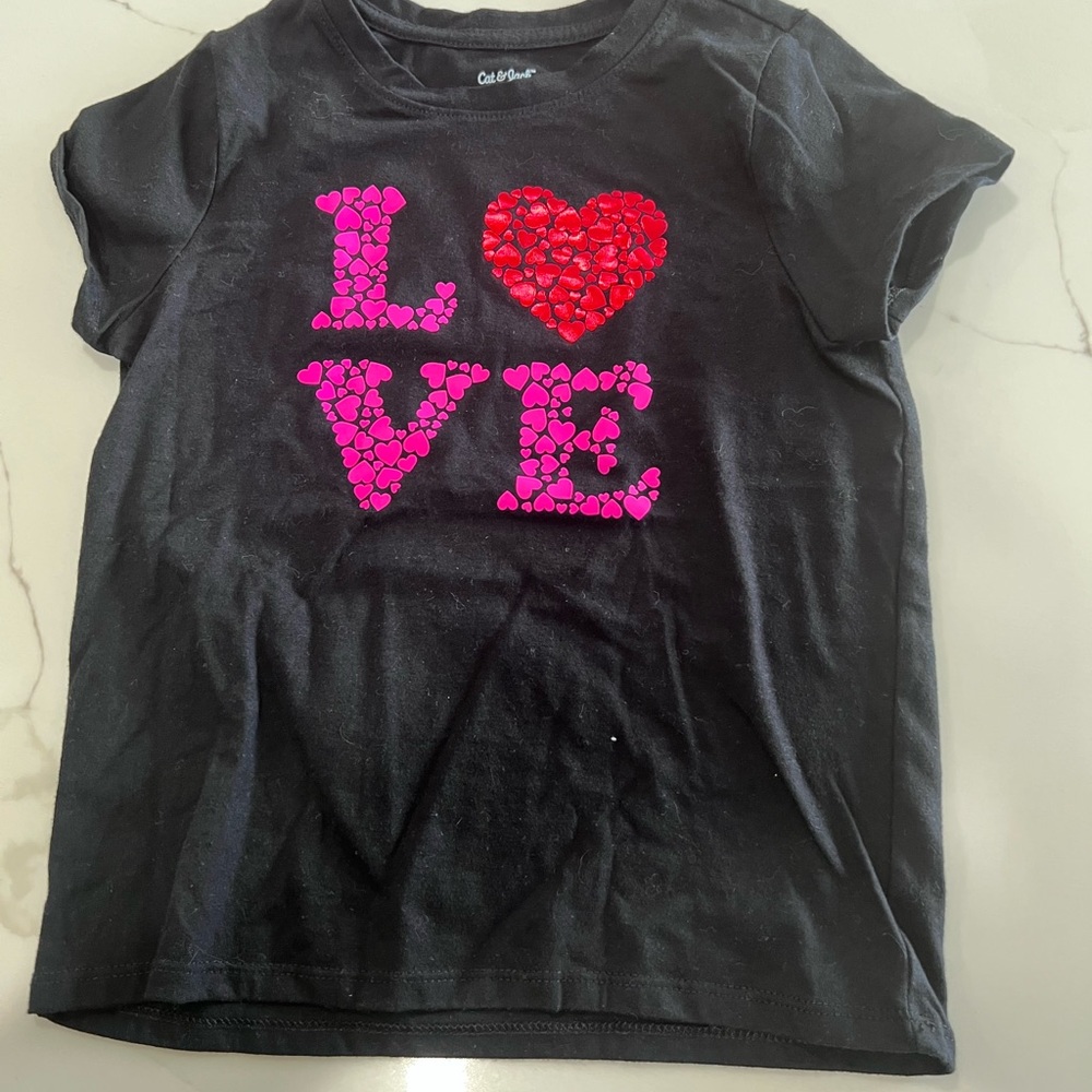 Cat & Jack Black Tee with Pink Heart Design